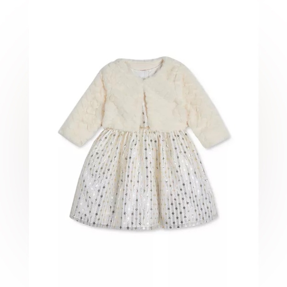 🌴Girls Pastourelle by Pippa & Julie 3 Piece Dress, Fur Coat and Bloomers Set